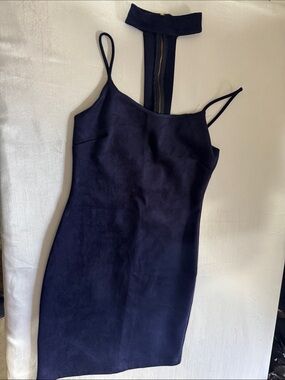 Chic Navy Midi Bodycon Dress with Choker Strap/0046